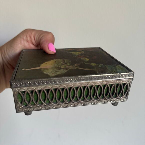 Vintage Degas Ballerina Dancers Ornate Metal Jewelry Box